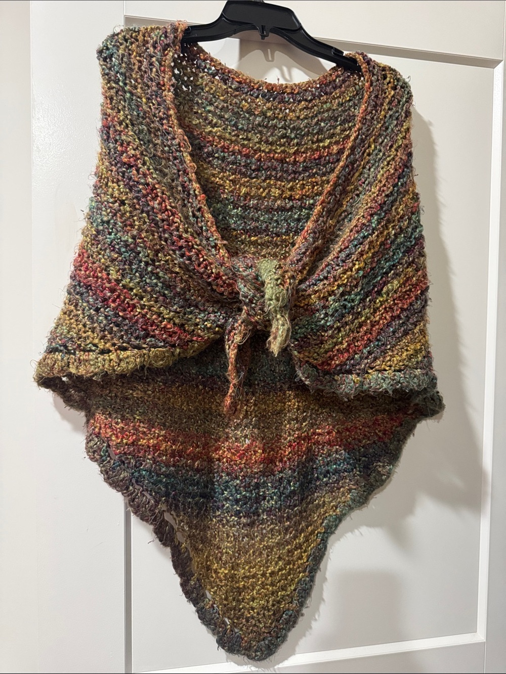 Multicolor Hand-Knit Triangle Shawl Poncho - Cozy Multicolor Layer